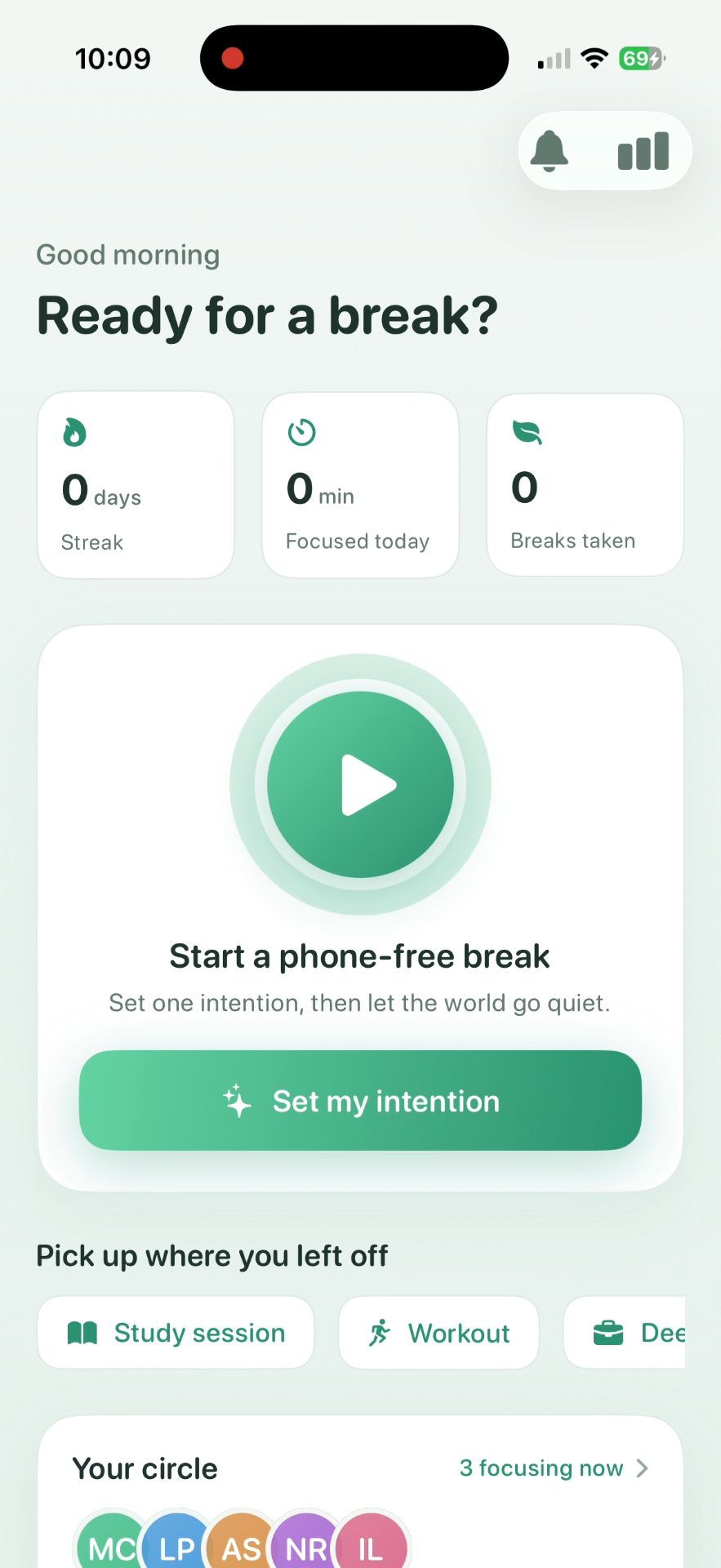 PhoneBreak home screen